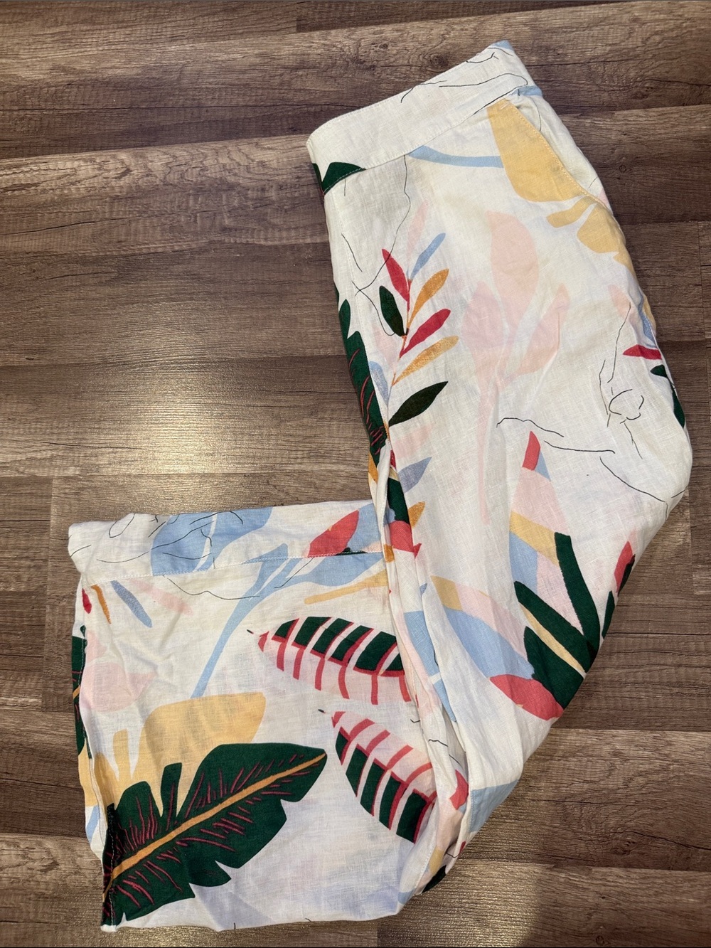 Cynthia Rowley 100% Linen Tropical Print Linen Pants - Multicolor Leaf Pattern